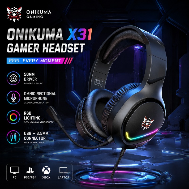 Gaming Console Amazon - ONIKUMA X31 Gaming-Headset Professionelle Kabelgebundene Kopfhörer