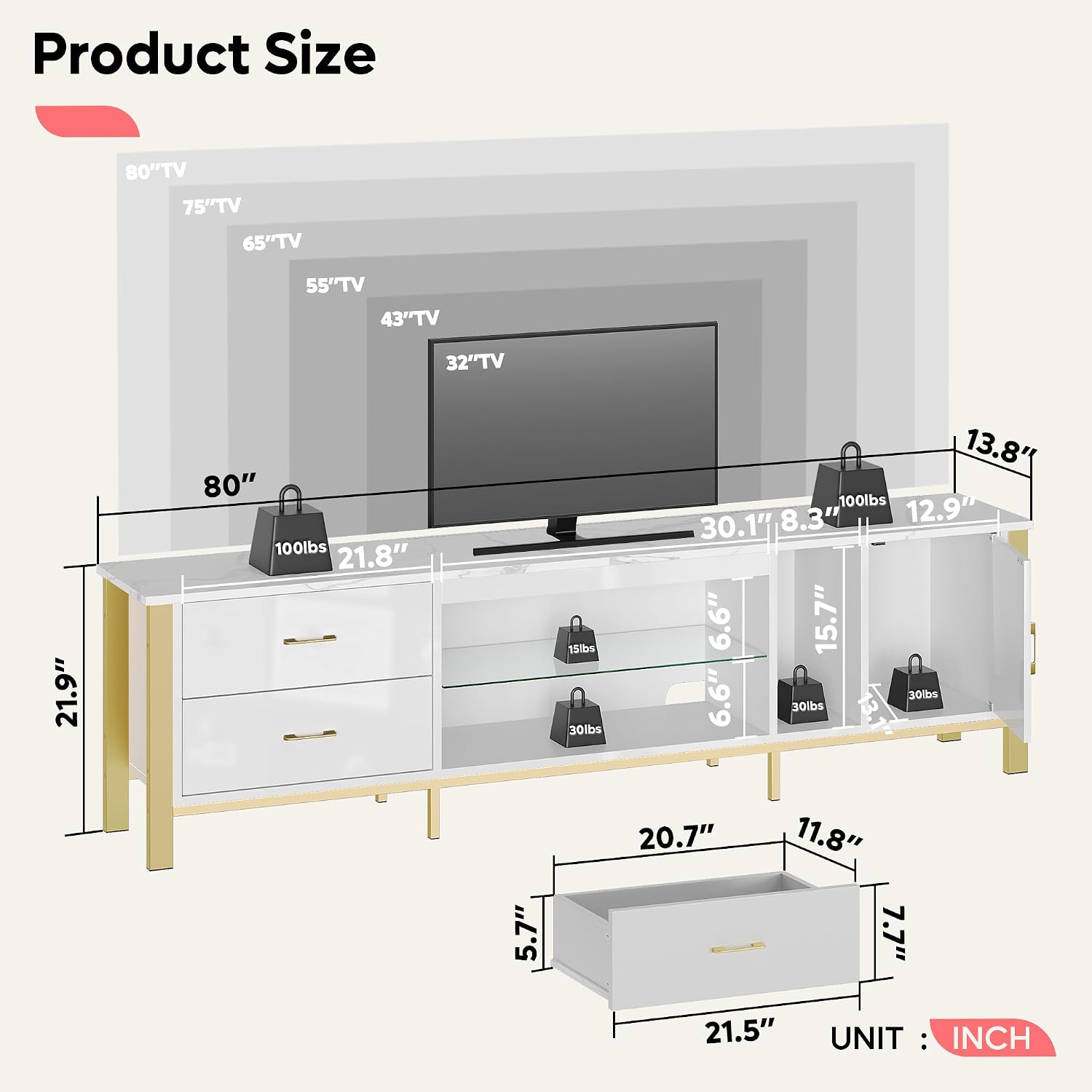 Gaming Console Tv Stand - TV-Möbel für 75/80/85 Zoll Fernseher, LED-Gaming-Entertainment-Center,